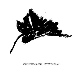 Vector grape leaf sketch in coal hand-drawn graphic style. Retro drawing of black leaf on white background. Logo design, winery sign, vineyard emblem, alcohol bar symbol. Old-fashioned icon.