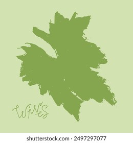 Vector grape leaf sketch in coal hand drawn graphic style. Retro drawing of green leaf on light green background. Logo design, winery sign, vineyard emblem, alcohol bar symbol. Old-fashioned icon.
