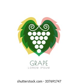 Vector grape vine and colorful leaves, negative space logo design template. Trendy illustration. Concept for nature organic products, fruits, vegetables market, harvest, healthy food, wine list.