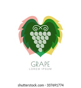 Vector Grape Vine And Leaf, Negative Space Logo Design Template. Colorful Trendy Illustration. Concept For Nature Organic Products, Fruits, Vegetables Market, Harvest, Healthy Food, Wine List, Menu.