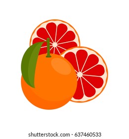 vector grapefruit. the fruit of the grapefruit whole and cut in half. vector illustration. flat.