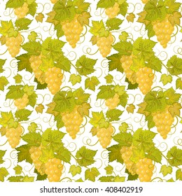 Vector grapes background (seamless pattern) Yellow grape.