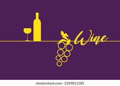 vector of grapes combined in a line with bottles and wine glasses