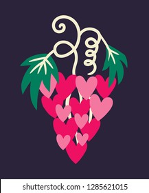 Vector grapes in the form of hearts, simple illustrations for happy Valentine Day, you can use for postcard, baner.
Valentine's day art