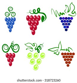 Vector Grapes Isolated. Grapes Icon. Grapes Logo Design. Nature Grapes Logotype. Vine Logo Icon. Fruits and Vegetables Icons. Grapes Icons.  Grapes  vine. Grapes with Green Leaf Isolated. Silhouettes