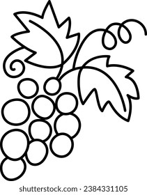 Icono de línea de uvas vectoras. Ilustración en blanco y negro de frutas o página de color
