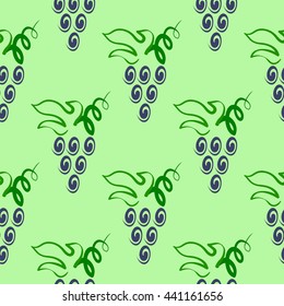 Vector Grapes Seamless Pattern. Vine Background. Fruits and Vegetables Texture. Silhouettes of Grapes.