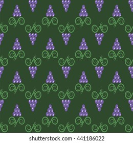Vector Grapes Seamless Pattern. Vine Background. Fruits and Vegetables Texture. Silhouettes of Grapes.