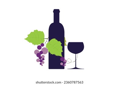 vector of grapes and wine glasses and wine bottles