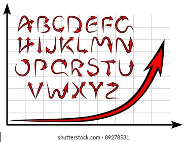 Vector graph alphabet on a grid background