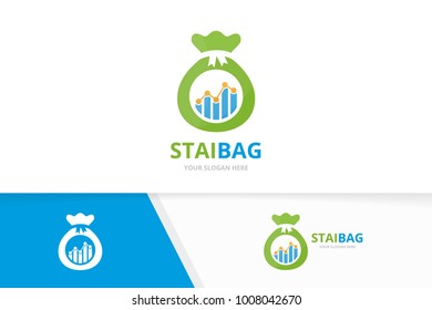 Vector graph and bag logo combination. Diagram and sack symbol or icon. Unique chart and money logotype design template.