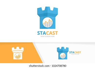 Vector graph and castle logo combination. Diagram and tower symbol or icon. Unique chart and fortress logotype design template.