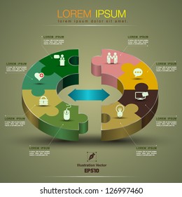 Vector graph circle 3D jigsaw puzzle / loop business report or plan / modern template /  education template / business brochure