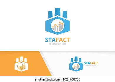 Vector graph and factory logo combination. Diagram and industry symbol or icon. Unique chart and manufacturing logotype design template.