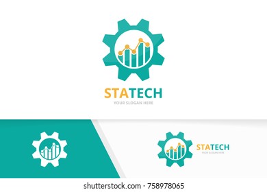 Vector graph and gear logo combination. Diagram and mechanic symbol or icon. Unique chart and industrial design template.