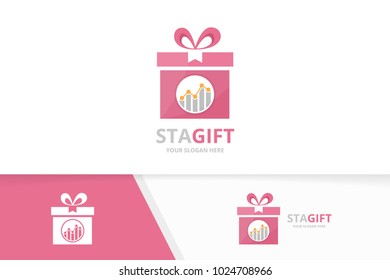 Vector graph and gift logo combination. Diagram and present symbol or icon. Unique chart and surprise logotype design template.