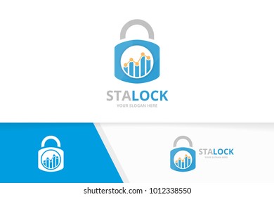 Vector graph and lock logo combination. Diagram and safe symbol or icon. Unique chart and padlock logotype design template.