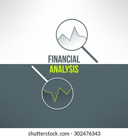 Vector graph with magnifying glass in modern flat design. Financial analysis background suitable for business presentation, report and web page design.
