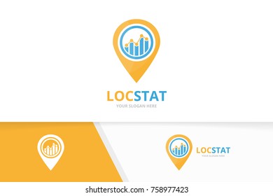 Vector graph and map pointer logo combination. Diagram and gps locator symbol or icon. Unique chart and pin design template.