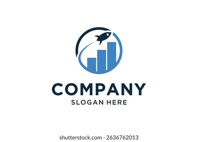 Vector Graph and Rocket Logo Combination. Diagram and Airplane Symbol or Icon. Unique Chart and Flight Logotype Design Template.