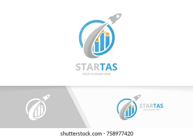 Vector graph and rocket logo combination. Diagram and airplane symbol or icon. Unique chart and flight design template.