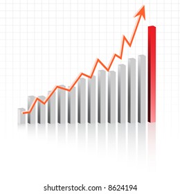 Vector - Graph showing rise in profits or earnings in 3D with drop shadow.