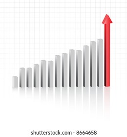 Vector - Graph showing rise in profits or earnings in 3D with drop shadow.