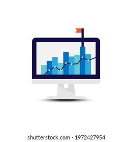 vector graph of success, diagram data of goal, successful on marketing board, congratulation for target, graph and diagram show on computer.