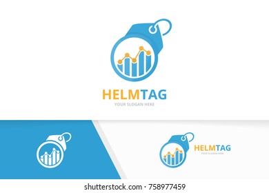 Vector graph and tag logo combination. Diagram and shop symbol or icon. Unique chart and label design template.