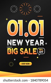 gráfico vectorial de 01.01 año nuevo gran venta para la celebración de año nuevo. diseño plano. diseño de volante.ilustración plana.