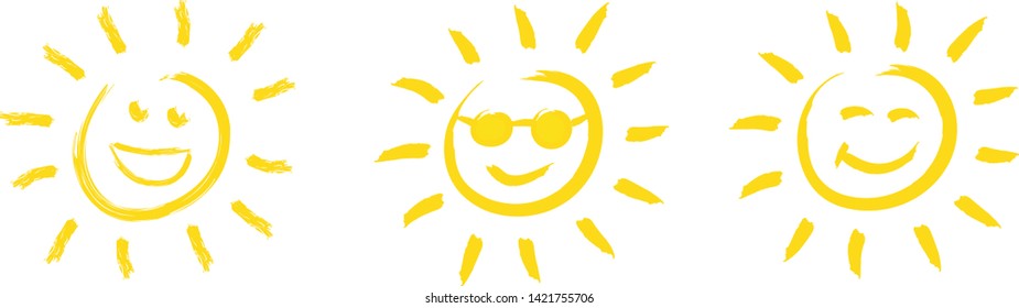 Vector graphic of 3 sun icons. Happy sunny weather concept.
