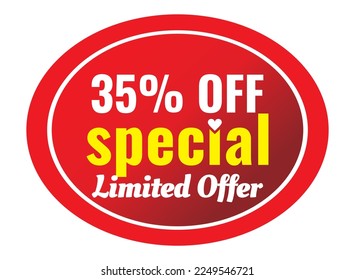 Vector graphic of 35% off limited special offer, vector art illustration with red background color and fantastic font, eps. Perfect for sales promotion.