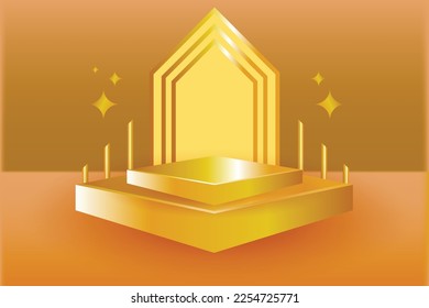 Vektorgrafik von 3D-goldenem Podium mit Schatten, der für Produktwerbung geeignet ist, Warenhintergrund, Flyer