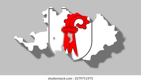 Vector graphic with 3d Shape of Swiss Canton of Basel Landschaft with coat of arms against gray background. Illustration made February 1st, 2025, Zurich, Switzerland.