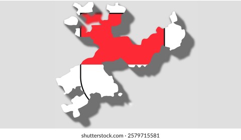 Vector graphic with 3d shape of Swiss Canton of Solothurn with coat of arms against gray background. Illustration made February 1st, 2025, Zurich, Switzerland.