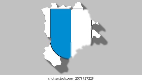 Vector graphic with 3d shape of Swiss Canton of Lucerne with coat of arms against gray background. Illustration made February 1st, 2025, Zurich, Switzerland.