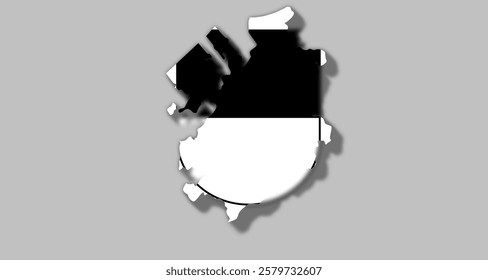 Vector graphic with 3d shape of Swiss Canton of Fribourg Freiburg with coat of arms against gray background. Illustration made February 1st, 2025, Zurich, Switzerland.