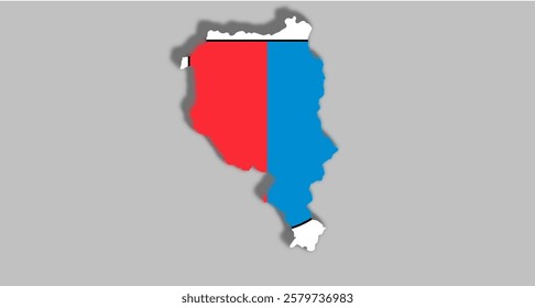 Vector graphic with 3d shape of Swiss Canton of Ticino with coat of arms against gray background. Illustration made February 1st, 2025, Zurich, Switzerland.