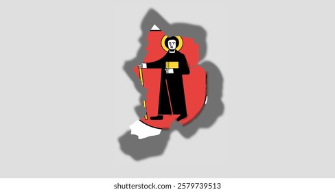 Vector graphic with 3d shape of Swiss Canton of Glarus with coat of arms against gray background. Illustration made February 1st, 2025, Zurich, Switzerland.