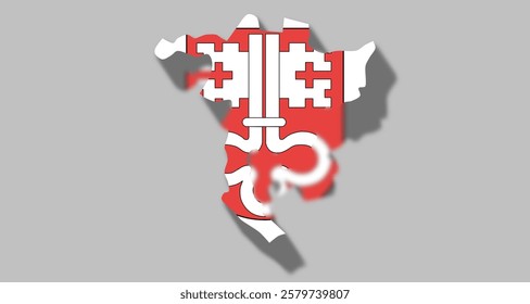 Vector graphic with 3d shape of Swiss Canton of Nidwalden with coat of arms against gray background. Illustration made February 1st, 2025, Zurich, Switzerland.