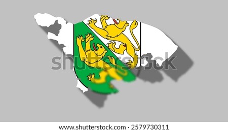 Vector graphic with 3d shape of Swiss Canton of Thurgau with coat of arms against gray background. Illustration made February 1st, 2025, Zurich, Switzerland.