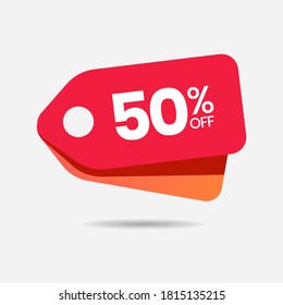 Diseño de descuento de 50% de descuento en gráficos vectoriales. Ilustración de vectores aislados con etiqueta roja de venta. Ilustración De Precio De Oferta De Descuento. Descuento en el precio del vector. 