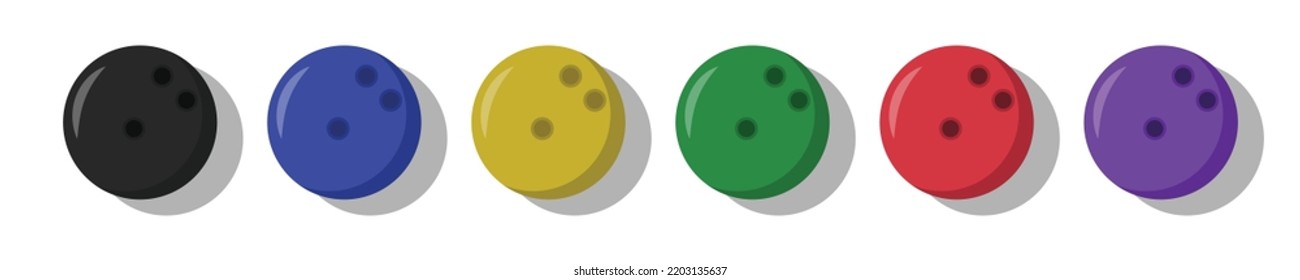 Vector graphic of 6 bowling ball. Black, red, blue, yellow, green, and purple bowling ball illustration with flat design style. Suitable for poster or content design assets