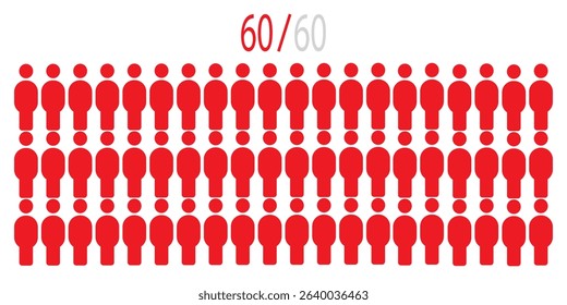 Vector graphic of 60 percent people icon. Population demographic concept with male icon. Percentage chart of people infographic.