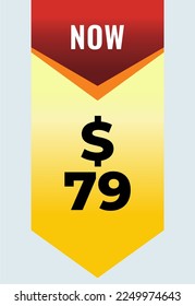 Vector graphic of $79 dollar coupon, sign or label.
Money saving label, stamp vector illustration with fantastic font on red, orange and yellow background. Perfect to use promotional prices.