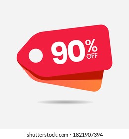 Vector Graphic 90 % RABATT Rabatt Design. Verkauf von Red Tag isolierte Vektorgrafik. Preisanzeige zum Rabatt. Vektorpreisermäßigung. 