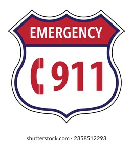 Vector graphic of the 911 US emergency call number in a vintage road sign