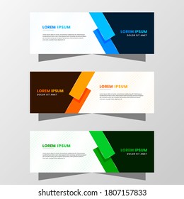 Vektorgrafik von abstraktem Bannerdesign. mit modernem Blau-, Orange- und Green-Farbschema. Geeignet für den Bannerverkauf, die Präsentation, die Promotion, das Flyer, das Plakat und die Broschüre.