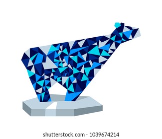 Vector graphic abstract blue multicolor polar bear on triangles style