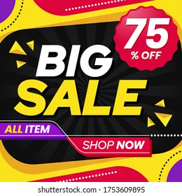 Vector graphic of Abstract Colorful Big Sale 75 Percent Banner Background. Perfect for Retail, Brochure, Banner, Business, Selling, etc